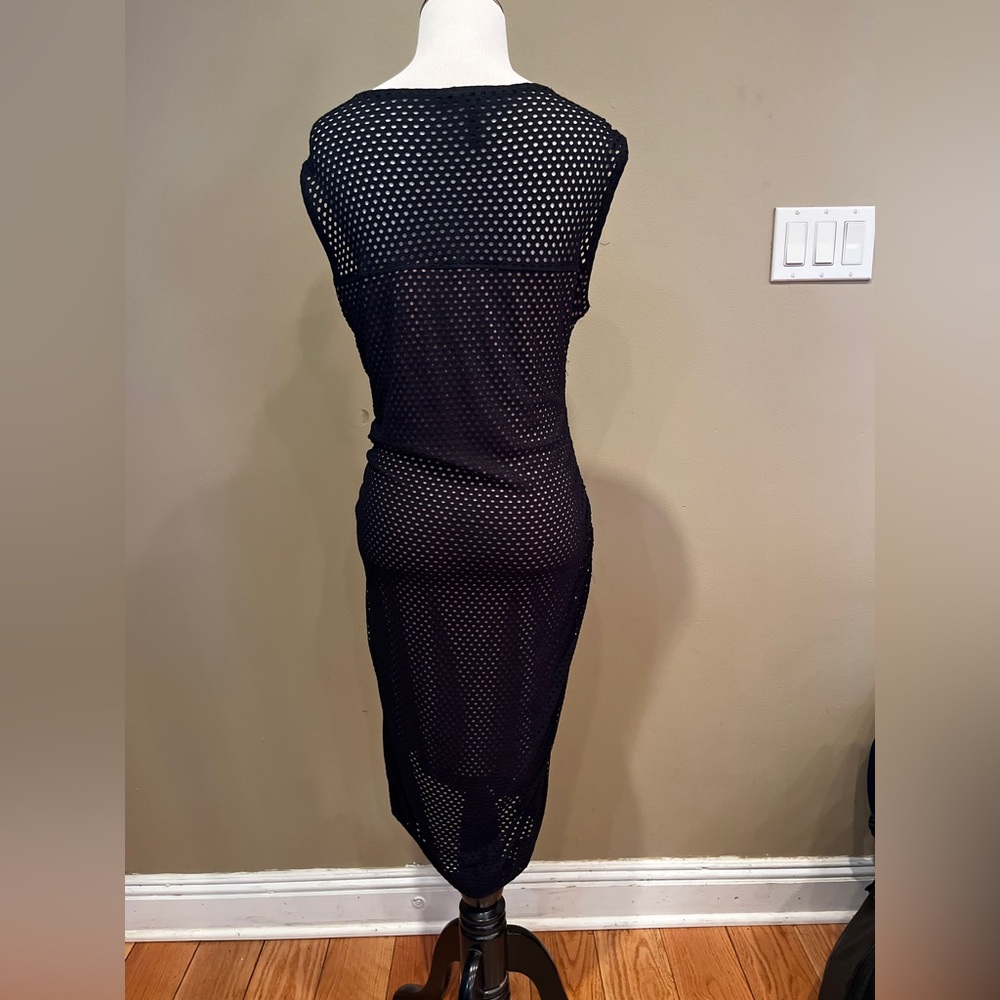 BCBG Maxaria Sexy Women's Black Mesh Midi Dress With Nude Lining - Size Medium - Picture 5 of 12